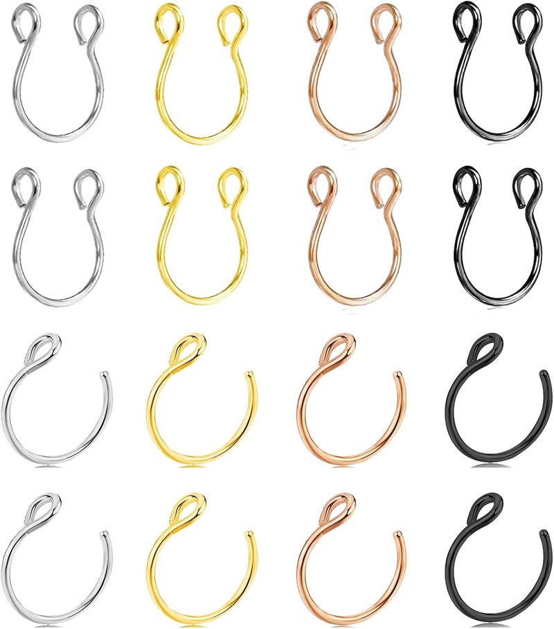 VitaCool Store Fake Nose Ring Hoop Fake Nose Stud Magnetic Septum Nose Ring Stud Stainless Steel CZ Fake Nose Piercing Stud Faux Nose Ear Lip Cuffs Non Pierced Jewelry for Women Men - Image 1